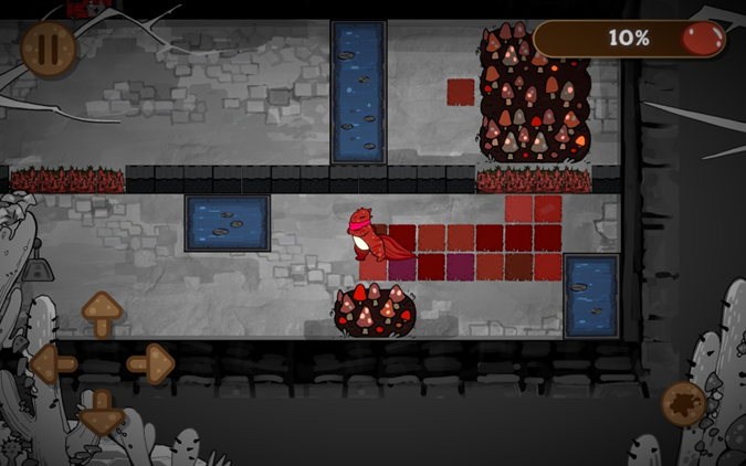 Tile painting in action — Cosmo leaves color trails across the tilemap